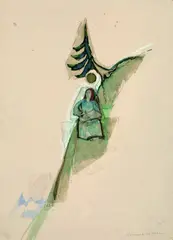 Karl Knappe, Frau am Berg, Watercolour