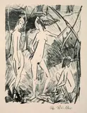 Otto Mueller, Zwei stehende und ein sitzendes Mädchen, 1922, Lithograph