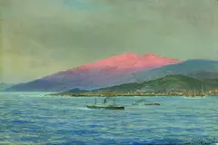 Hugo Schnars-Alquist, Dampfer und andere Schiffe vor Sta. Cruz, Teneriffa, Oil on canvas