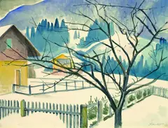 Alexander Kanoldt, Winterlandschaft im Chiemgau, Watercolour