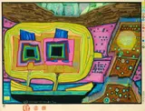 Zwei Bäume auf dem Schiff Regentag by Friedensreich Hundertwasser, 1971, Woodcut printed in colours, sold Mar 2004