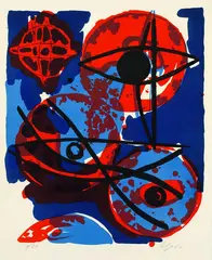 Ernst Wilhelm Nay, Rot aus Blau, 1964, Lithograph printed in colours
