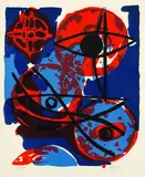 Rot aus Blau by Ernst Wilhelm Nay, 1964, Lithograph printed in colours, sold Mar 2004