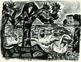 Otto Dix, Bodenseelandschaft (mit Schwänen), 1965, Lithograph