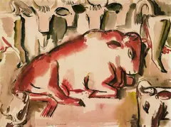 Adolf Fleischmann, Rind im Stall, 1929, Watercolour