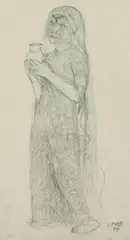 Mädchen mit Krug by Paula Modersohn-Becker, 1902, Pencil drawing, sold Mar 2004