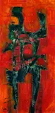 Reinhard Drenkhahn, Strandläufer, rot, 1957, Oil on fibreboard