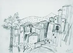 Olevano by Otto Dix, 1962, Pencil drawing, sold Mar 2004