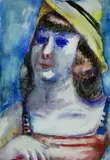 Paul Kleinschmidt, Brustbild einer Dame mit gelbem Hut, 1938, Watercolour