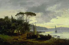 Themistockles von Eckenbrecher, Mittelmeerlandschaft mit Szenerie, 1863, Oil on panel