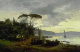 Themistockles von Eckenbrecher, Mittelmeerlandschaft mit Szenerie, 1863, Oil on panel