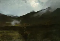 Blick auf den Kleinen Ahornboden mit der Wilkespitze im Spätherbst by Joseph Wenglein, 1887, Oil on canvas, sold Mar 2004