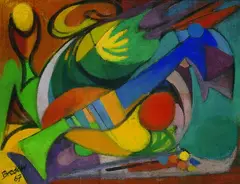 Rudolf Bredow, Abstraktes Stilleben, 1967, Oil on jute
