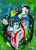 Siegfried Anzinger, Figürliche Komposition (Vogelgruppe), 1982, Acrylic