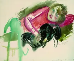 Hans Grundig, Mädchen mit Hund, 1926, Watercolour