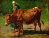 Paul Weber, Bäuerin mit Kuh, Oil on canvas