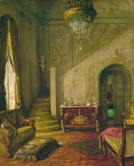 Wilhelm Beckmann, Interieur, Oil on cardboard