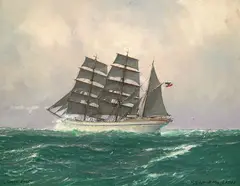 Robert Schmidt-Hamburg, Bark "Gorch Fock" unter vollen Segeln auf See, 1920, Tempera