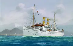 Ital. Schiffsporträtist, Kreuzfahrtschiff "S/S Peer Gynt" vor Neapel und dem Vesuv, 1925, Tempera