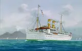 Ital. Schiffsporträtist, Kreuzfahrtschiff "S/S Peer Gynt" vor Neapel und dem Vesuv, 1925, Tempera