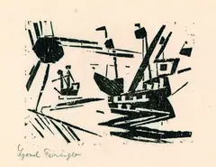 Schiffe und Sonne by Lyonel Feininger, 1920, Woodcut, sold Mar 2004