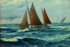 Johannes Holst, Finkenwerder Kutter HF 76 auf stürmischer See, 1915, Oil on canvas