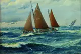 Johannes Holst, Finkenwerder Kutter HF 76 auf stürmischer See, 1915, Oil on canvas