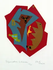 Trépanation indienne by Christian Schad, 1920, Linocut printed in colours, sold Mar 2004