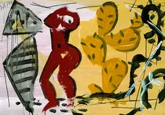 Akt mit Kaktus by Stefan Szczesny, 2002, Gouache, sold Mar 2004