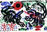 A. R. (d. i. Ralf Winkler) Penck, 2 Bll.: Darstellung Saxophonist. Löwe, Kampf der Skorpione