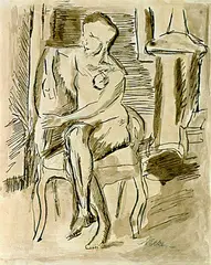 Franz Nölken, Zugeschrieben - Sitzender Akt, Pen and Indian ink drawing