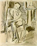 Franz Nölken, Zugeschrieben - Sitzender Akt, Pen and Indian ink drawing