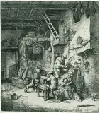 Adriaen van Ostade, 3 Bll.: Musikant mit der Drehleier. Zwei Marktfrauen. Die Familie