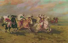Jon Popp, Orientalische Reitergruppe, Oil on fibreboard