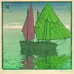 Segelboote by Carl Thiemann, 1910, Woodcut printed in colours, sold Mar 2004
