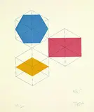 Max Bill, 3 halbierte Würfel, 1969, Lithograph printed in colours