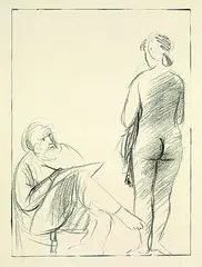 Giacomo Manzù, Pittore seduto e modella di schiena, 1965, Lithograph