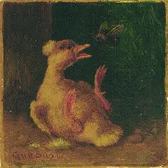 Gustav Konrad Sus, 2 Gemälde: Küken, Oil on cardboard