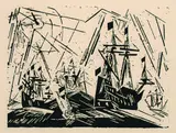 Hansaflotte by Lyonel Feininger, 1919, Woodcut, sold Mar 2004