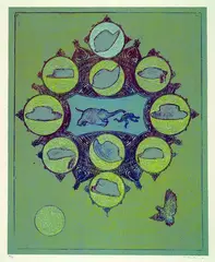 Komposition mit Elefanten by Max Ernst, 1976, Silkscreen printed in colours, sold Mar 2004