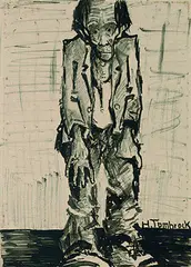 Hans Tombrock, Alter Mann, Brush and Indian ink drawing