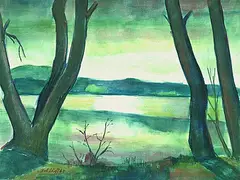Walter Kohlhoff, Herbstabend am See, 1964, Watercolour