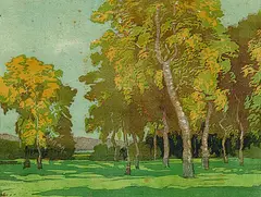 Birkenwäldchen by Helen Isenbart, Woodcut printed in colours, sold Mar 2004