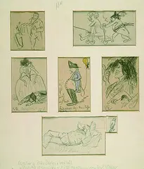 Karl Walser, Karikaturen von Tilla Durieux und Cassirer, Pencil drawing