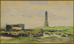 Eugen Dücker, Leuchtturm in den Dünen, Watercolour
