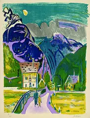 Jan Wiegers, Bergdorf bei Davos, Lithograph printed in colours