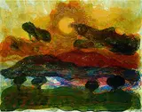 Christian Kruck, 2 Bll.: Selbstbildnis. Landschaft mit Pinien, 1965, Lithograph printed in colours