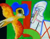 Figur mit großem Vogel by Horst Antes, 1963, Acrylic, sold Dec 2003