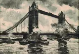 Lesser Ury, London - Blick auf die Tower Bridge, 1926, Charcoal drawing