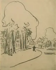 Dorfstraße by Ernst Ludwig Kirchner, 1908, Pencil drawing, sold Dec 2003